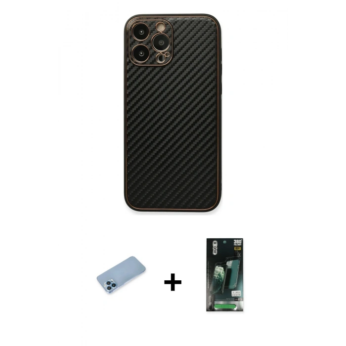 MARSİLYAN™- iPhone 13 Pro Max Kılıf Ahenk Işık - Şeffaf 360 Full Body Arka Koruyucu + Shine Kamera Lens Koruma Cam - MI