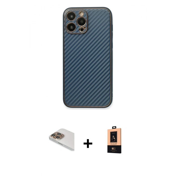 MARSİLYAN™- iPhone 13 Pro Max Kılıf Ahenk Işık - Şeffaf Maxco Cam Ekran Koruyucu + Gold Pers Alüminyum Kamera Lens