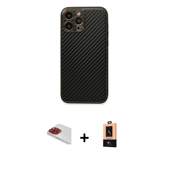 MARSİLYAN™- iPhone 13 Pro Max Kılıf Ahenk Işık - Şeffaf Maxco Cam Ekran Koruyucu + Kırmızı Pers Alüminyum Kamera Lens