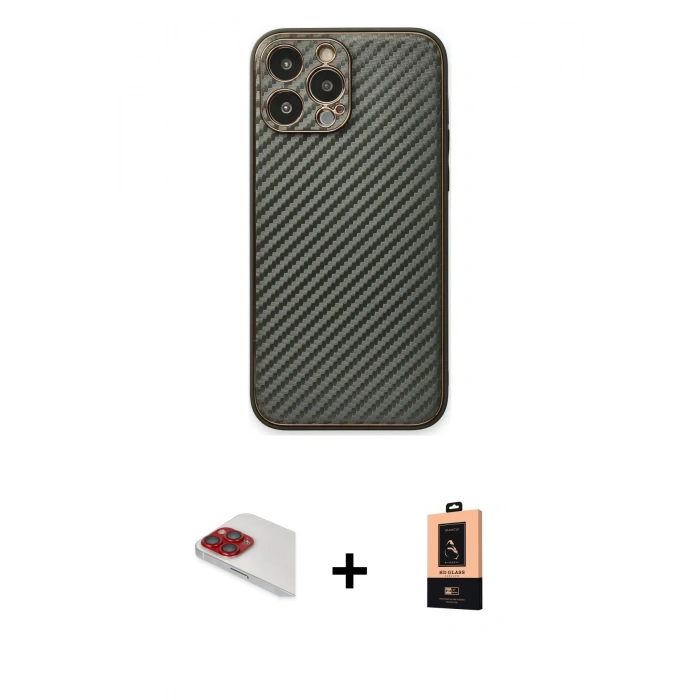 MARSİLYAN™- iPhone 13 Pro Max Kılıf Ahenk Işık - Şeffaf Maxco Cam Ekran Koruyucu + Kırmızı Pers Alüminyum Kamera Lens