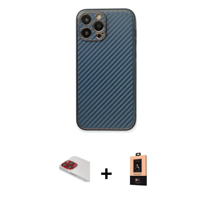 MARSİLYAN™- iPhone 13 Pro Max Kılıf Ahenk Işık - Şeffaf Maxco Cam Ekran Koruyucu + Kırmızı Pers Alüminyum Kamera Lens