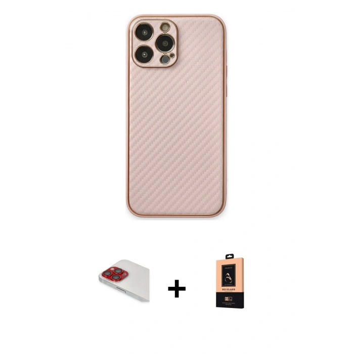 MARSİLYAN™- iPhone 13 Pro Max Kılıf Ahenk Işık - Şeffaf Maxco Cam Ekran Koruyucu + Kırmızı Pers Alüminyum Kamera Lens