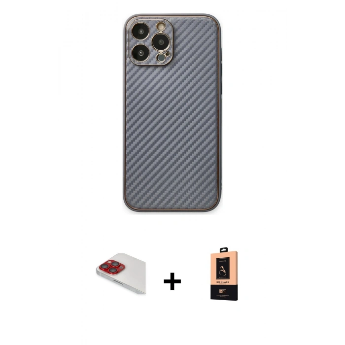 MARSİLYAN™- iPhone 13 Pro Max Kılıf Ahenk Işık - Şeffaf Maxco Cam Ekran Koruyucu + Kırmızı Pers Alüminyum Kamera Lens