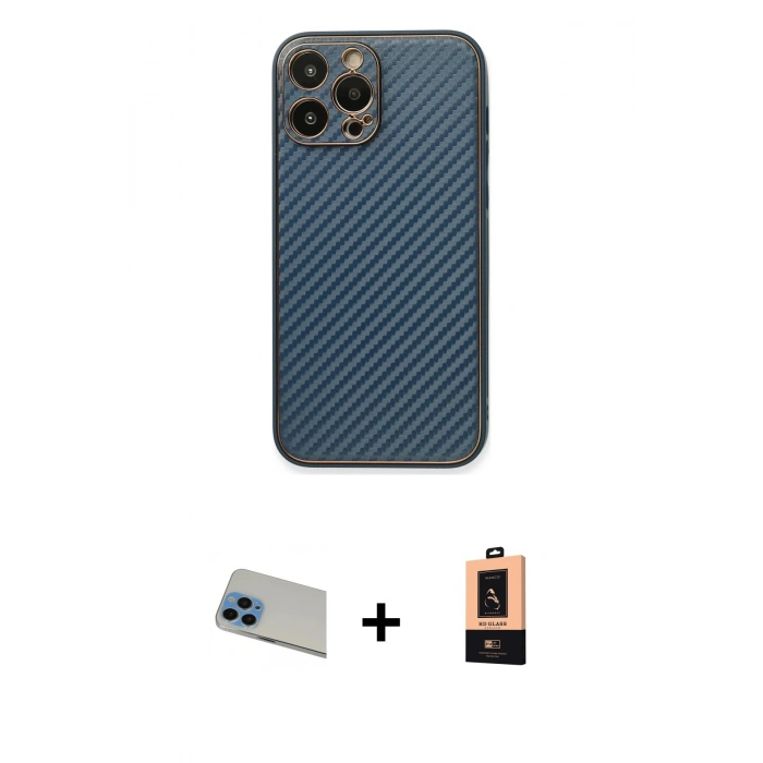MARSİLYAN™- iPhone 13 Pro Max Kılıf Ahenk Işık - Şeffaf Maxco Cam Ekran Koruyucu + Mavi Rainbow Kamera Lens Koruma Cam