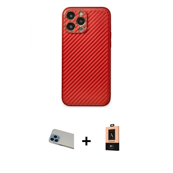 MARSİLYAN™- iPhone 13 Pro Max Kılıf Ahenk Işık - Şeffaf Maxco Cam Ekran Koruyucu + Mavi Rainbow Kamera Lens Koruma Cam