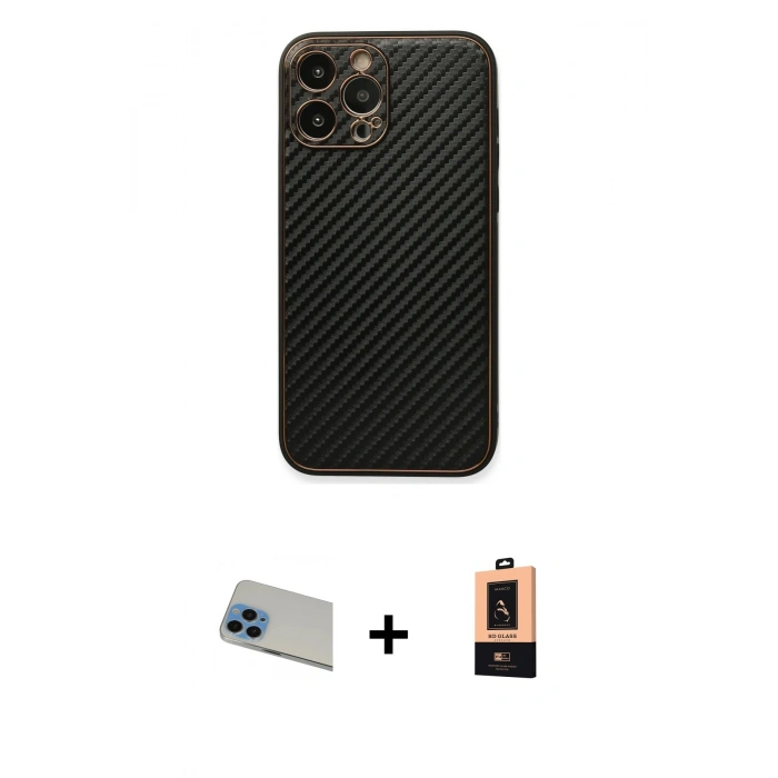 MARSİLYAN™- iPhone 13 Pro Max Kılıf Ahenk Işık - Şeffaf Maxco Cam Ekran Koruyucu + Mavi Rainbow Kamera Lens Koruma Cam