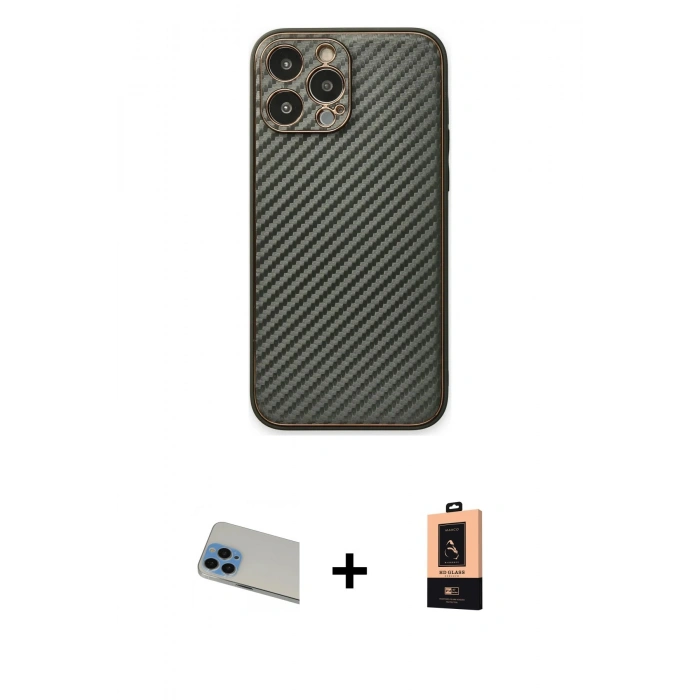 MARSİLYAN™- iPhone 13 Pro Max Kılıf Ahenk Işık - Şeffaf Maxco Cam Ekran Koruyucu + Mavi Rainbow Kamera Lens Koruma Cam