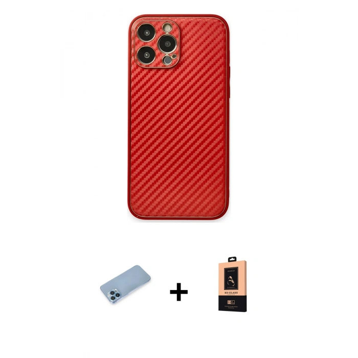 MARSİLYAN™- iPhone 13 Pro Max Kılıf Ahenk Işık - Şeffaf Maxco Cam Ekran Koruyucu + Mavi Shine Kamera Lens Koruma Cam