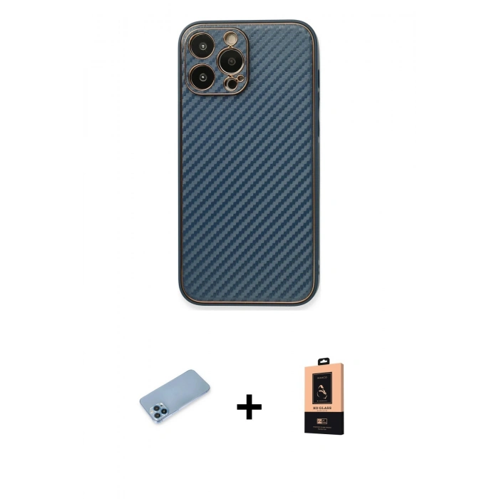 MARSİLYAN™- iPhone 13 Pro Max Kılıf Ahenk Işık - Şeffaf Maxco Cam Ekran Koruyucu + Mavi Shine Kamera Lens Koruma Cam