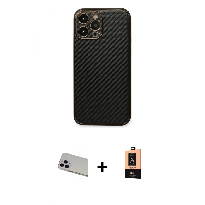 MARSİLYAN™- iPhone 13 Pro Max Kılıf Ahenk Işık - Şeffaf Maxco Cam Ekran Koruyucu + Mor Rainbow Kamera Lens Koruma Cam