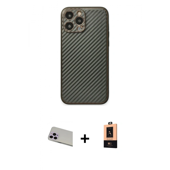 MARSİLYAN™- iPhone 13 Pro Max Kılıf Ahenk Işık - Şeffaf Maxco Cam Ekran Koruyucu + Mor Rainbow Kamera Lens Koruma Cam