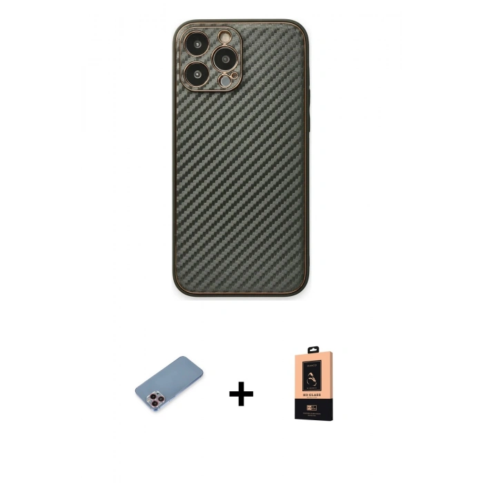 MARSİLYAN™- iPhone 13 Pro Max Kılıf Ahenk Işık - Şeffaf Maxco Cam Ekran Koruyucu + Shine Kamera Lens Koruma Cam - PE
