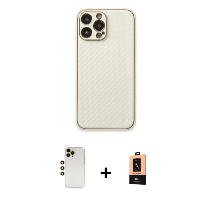 MARSİLYAN™- iPhone 13 Pro Max Kılıf Ahenk Işık - Şeffaf Maxco Cam Ekran Koruyucu + Shine Kamera Lens - GD
