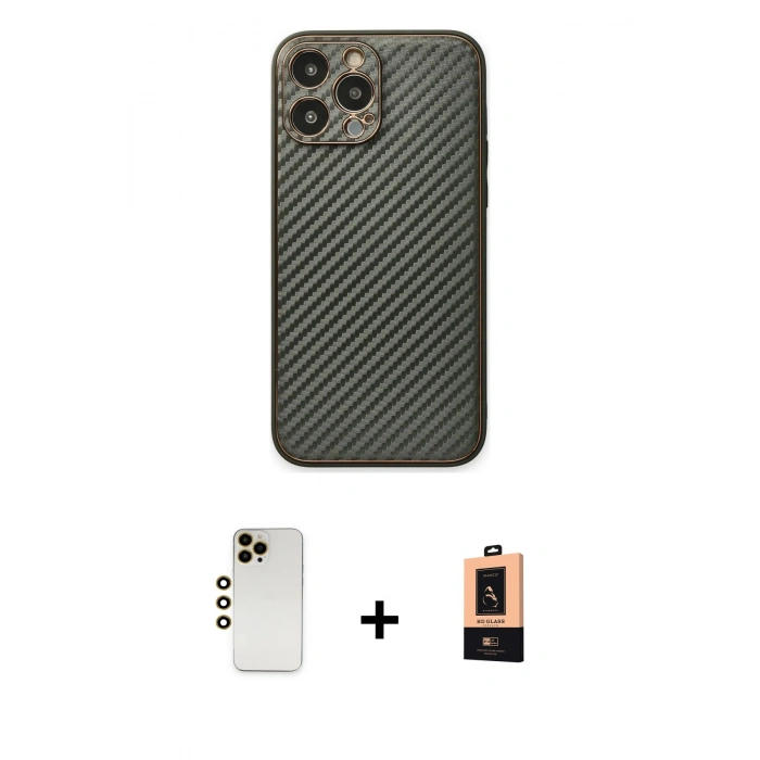 MARSİLYAN™- iPhone 13 Pro Max Kılıf Ahenk Işık - Şeffaf Maxco Cam Ekran Koruyucu + Shine Kamera Lens - GD