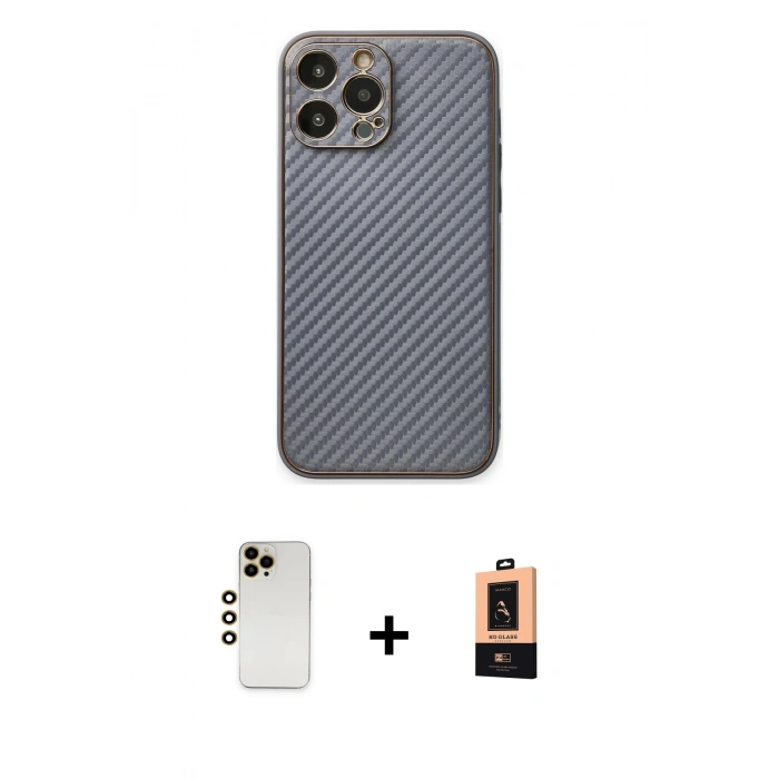 MARSİLYAN™- iPhone 13 Pro Max Kılıf Ahenk Işık - Şeffaf Maxco Cam Ekran Koruyucu + Shine Kamera Lens - GD