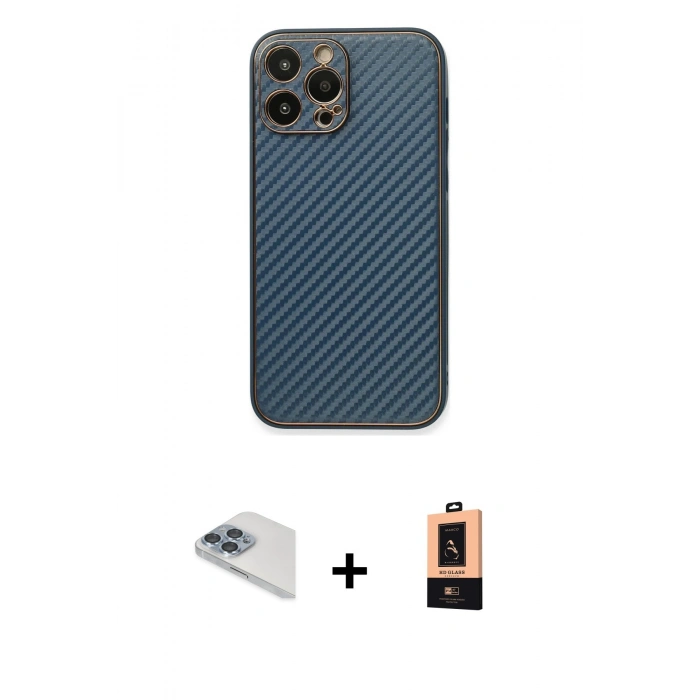 MARSİLYAN™- iPhone 13 Pro Max Kılıf Ahenk Işık - Şeffaf Maxco Cam Ekran Koruyucu + Sierra Blue Pers Alüminyum Kamera Lens