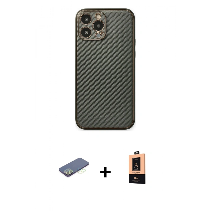 MARSİLYAN™- iPhone 13 Pro Max Kılıf Ahenk Işık - Şeffaf Maxco Cam Ekran Koruyucu + Yeşil Renkli Kamera Lens Koruma Cam