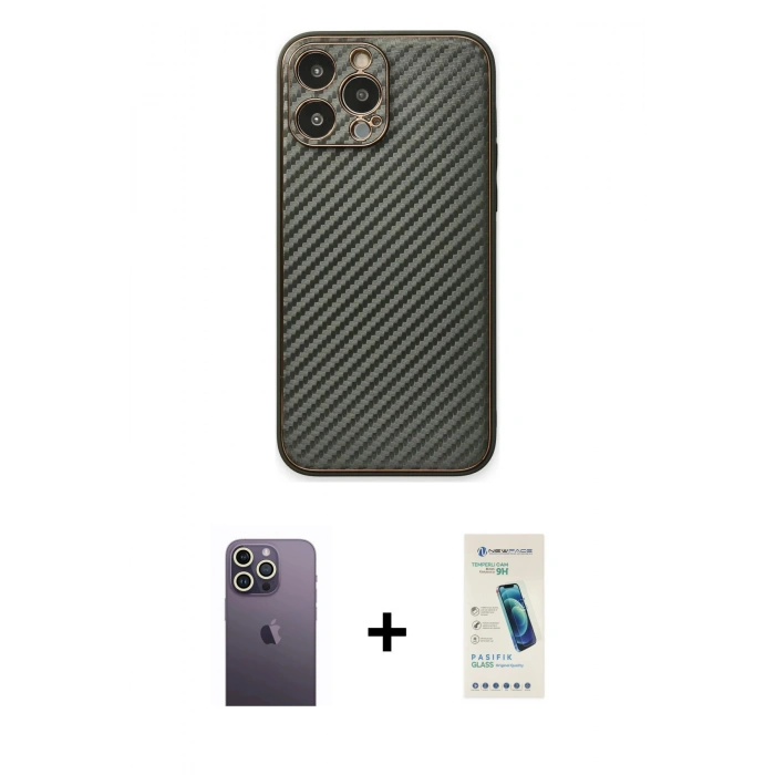 MARSİLYAN™- iPhone 13 Pro Max Kılıf Ahenk Işık - Şeffaf Pasifik Cam Ekran Koruyucu + Neon Fosforlu Kamera Lens - BZ
