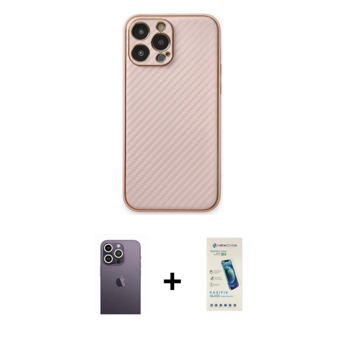 MARSİLYAN™- iPhone 13 Pro Max Kılıf Ahenk Işık - Şeffaf Pasifik Cam Ekran Koruyucu + Neon Fosforlu Kamera Lens - BZ