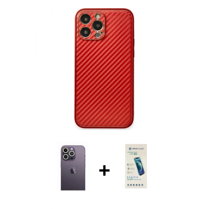 MARSİLYAN™- iPhone 13 Pro Max Kılıf Ahenk Işık - Şeffaf Pasifik Cam Ekran Koruyucu + Neon Fosforlu Kamera Lens - BZ