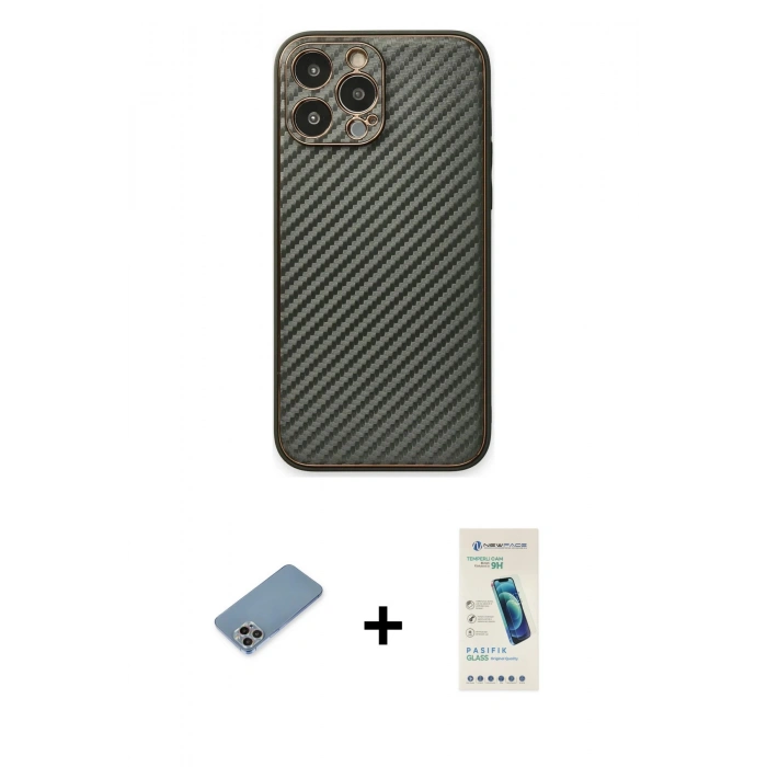 MARSİLYAN™- iPhone 13 Pro Max Kılıf Ahenk Işık - Şeffaf Pasifik Cam Ekran Koruyucu + Gökkuşağı Shine Kamera Lens Koruma Cam