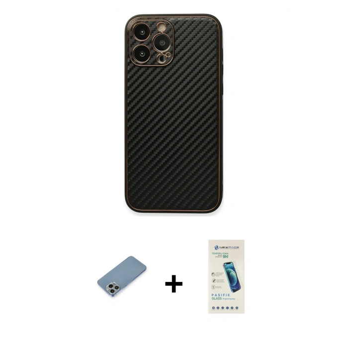 MARSİLYAN™- iPhone 13 Pro Max Kılıf Ahenk Işık - Şeffaf Pasifik Cam Ekran Koruyucu + Gökkuşağı Shine Kamera Lens Koruma Cam
