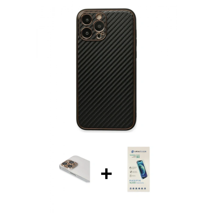 MARSİLYAN™- iPhone 13 Pro Max Kılıf Ahenk Işık - Şeffaf Pasifik Cam Ekran Koruyucu + Pers Alüminyum Kamera Lens - GD