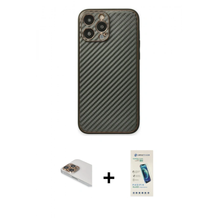MARSİLYAN™- iPhone 13 Pro Max Kılıf Ahenk Işık - Şeffaf Pasifik Cam Ekran Koruyucu + Pers Alüminyum Kamera Lens - GD