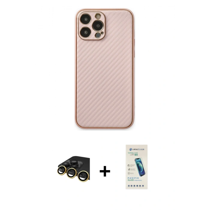 MARSİLYAN™- iPhone 13 Pro Max Kılıf Ahenk Işık - Şeffaf Pasifik Cam Ekran Koruyucu + Raze Metal Kamera Lens - GD