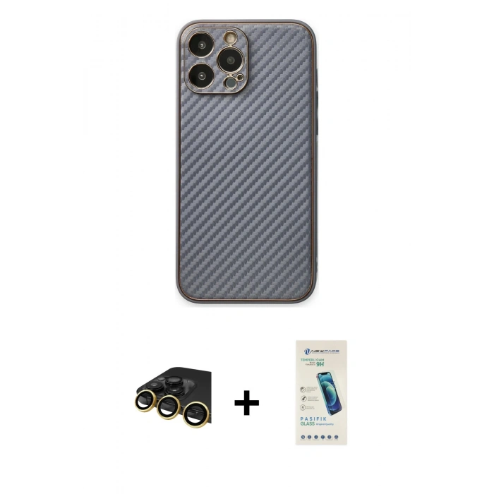 MARSİLYAN™- iPhone 13 Pro Max Kılıf Ahenk Işık - Şeffaf Pasifik Cam Ekran Koruyucu + Raze Metal Kamera Lens - GD