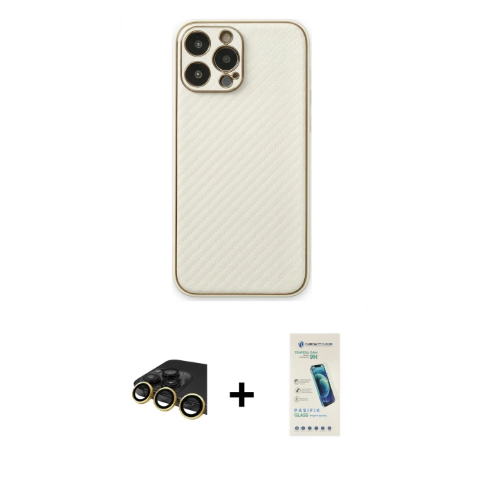MARSİLYAN™- iPhone 13 Pro Max Kılıf Ahenk Işık - Şeffaf Pasifik Cam Ekran Koruyucu + Raze Metal Kamera Lens - GD