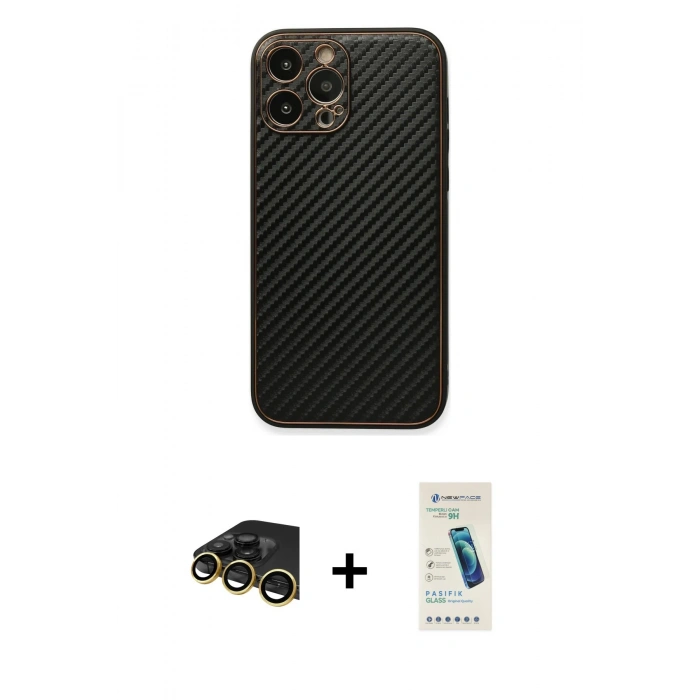 MARSİLYAN™- iPhone 13 Pro Max Kılıf Ahenk Işık - Şeffaf Pasifik Cam Ekran Koruyucu + Raze Metal Kamera Lens - GD