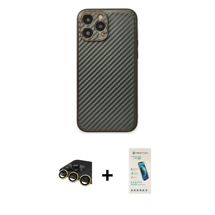 MARSİLYAN™- iPhone 13 Pro Max Kılıf Ahenk Işık - Şeffaf Pasifik Cam Ekran Koruyucu + Raze Metal Kamera Lens - GD