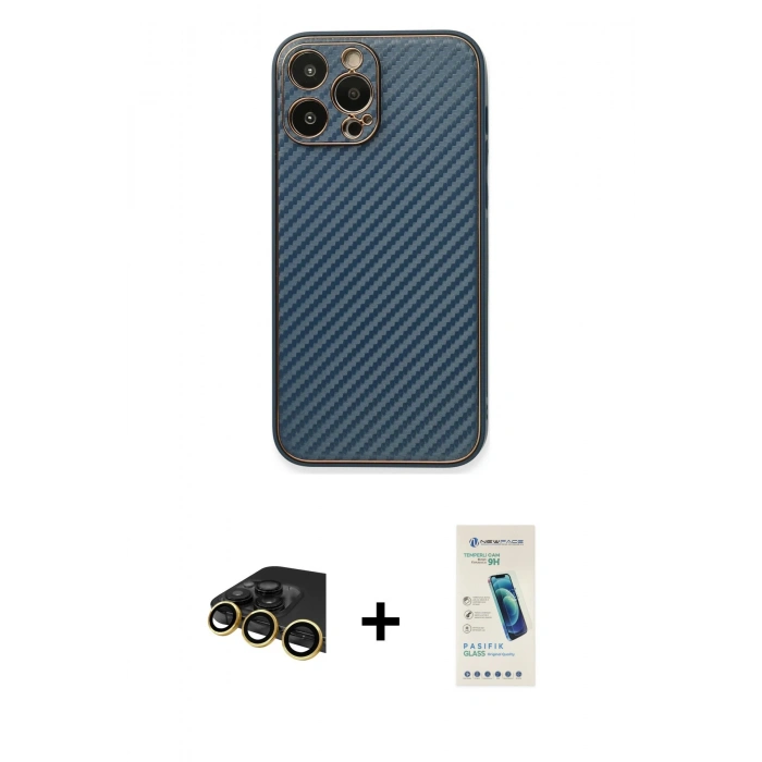 MARSİLYAN™- iPhone 13 Pro Max Kılıf Ahenk Işık - Şeffaf Pasifik Cam Ekran Koruyucu + Raze Metal Kamera Lens - GD