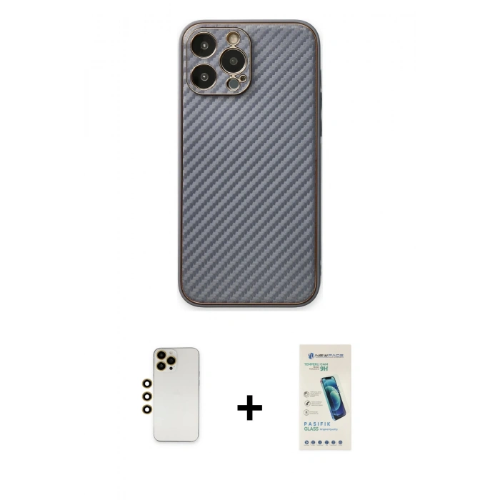 MARSİLYAN™- iPhone 13 Pro Max Kılıf Ahenk Işık - Şeffaf Pasifik Cam Ekran Koruyucu + Shine Kamera Lens - GD
