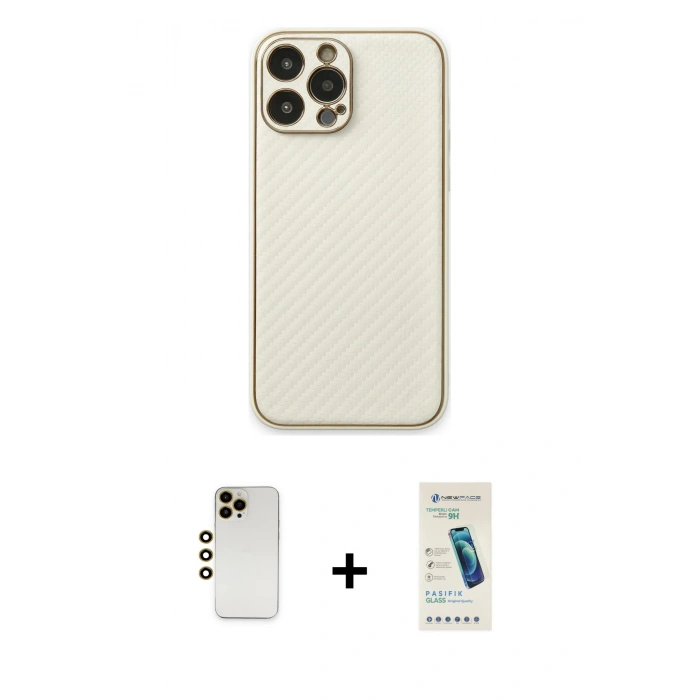 MARSİLYAN™- iPhone 13 Pro Max Kılıf Ahenk Işık - Şeffaf Pasifik Cam Ekran Koruyucu + Shine Kamera Lens - GD