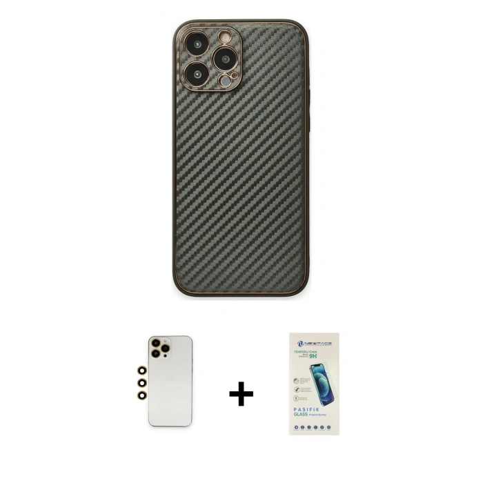 MARSİLYAN™- iPhone 13 Pro Max Kılıf Ahenk Işık - Şeffaf Pasifik Cam Ekran Koruyucu + Shine Kamera Lens - GD