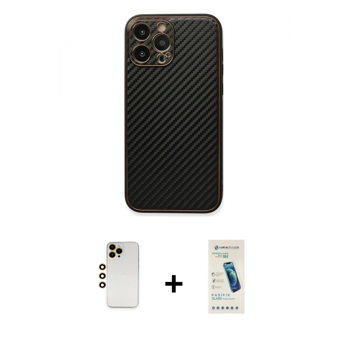 MARSİLYAN™- iPhone 13 Pro Max Kılıf Ahenk Işık - Şeffaf Pasifik Cam Ekran Koruyucu + Shine Kamera Lens - GD