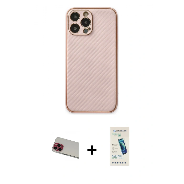 MARSİLYAN™- iPhone 13 Pro Max Kılıf Ahenk Işık - Şeffaf Pasifik Cam Ekran Koruyucu + Rainbow Kamera Lens Koruma Cam - KI