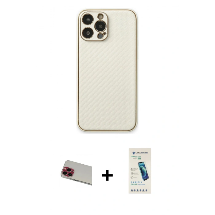 MARSİLYAN™- iPhone 13 Pro Max Kılıf Ahenk Işık - Şeffaf Pasifik Cam Ekran Koruyucu + Rainbow Kamera Lens Koruma Cam - KI