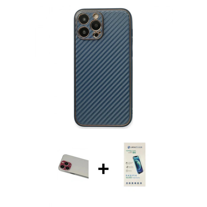 MARSİLYAN™- iPhone 13 Pro Max Kılıf Ahenk Işık - Şeffaf Pasifik Cam Ekran Koruyucu + Rainbow Kamera Lens Koruma Cam - KI