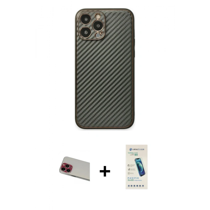 MARSİLYAN™- iPhone 13 Pro Max Kılıf Ahenk Işık - Şeffaf Pasifik Cam Ekran Koruyucu + Rainbow Kamera Lens Koruma Cam - KI