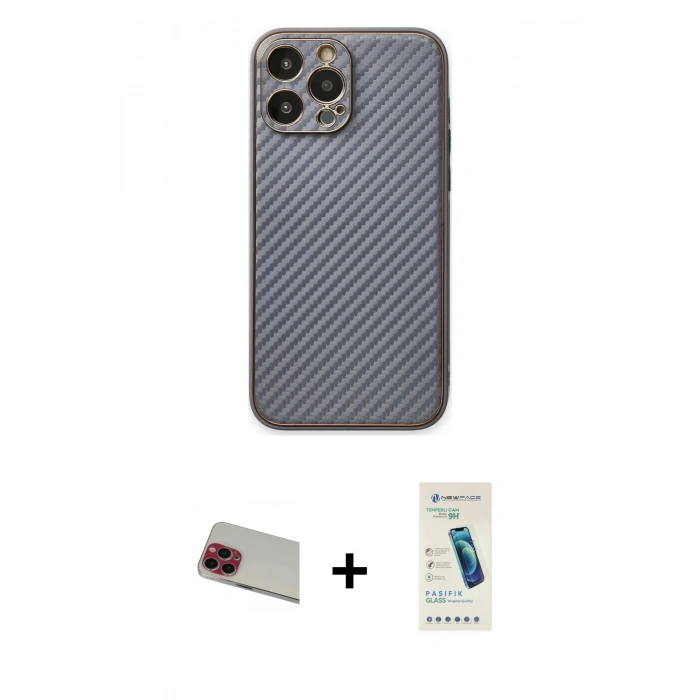 MARSİLYAN™- iPhone 13 Pro Max Kılıf Ahenk Işık - Şeffaf Pasifik Cam Ekran Koruyucu + Rainbow Kamera Lens Koruma Cam - KI