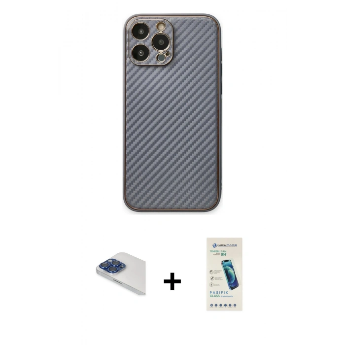 MARSİLYAN™- iPhone 13 Pro Max Kılıf Ahenk Işık - Şeffaf Pasifik Cam Ekran Koruyucu + Pers Alüminyum Kamera Lens - LT