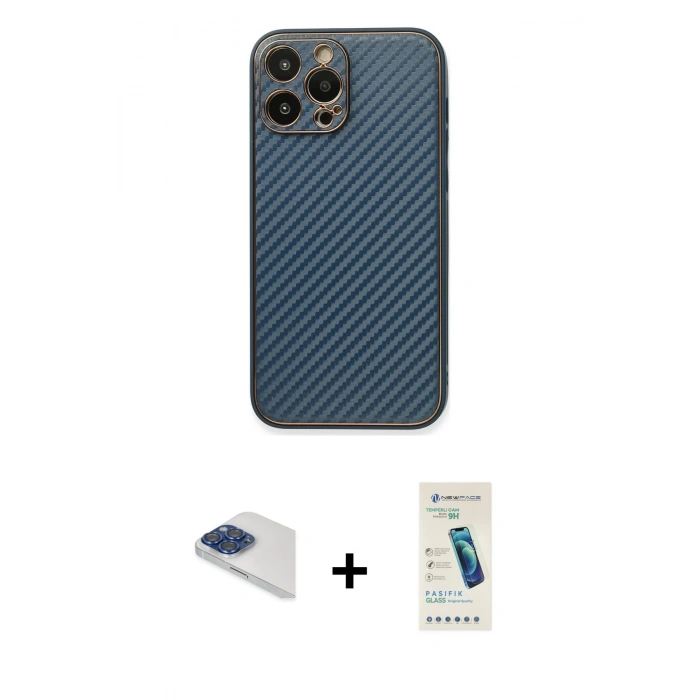 MARSİLYAN™- iPhone 13 Pro Max Kılıf Ahenk Işık - Şeffaf Pasifik Cam Ekran Koruyucu + Pers Alüminyum Kamera Lens - LT