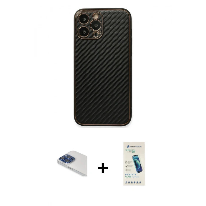 MARSİLYAN™- iPhone 13 Pro Max Kılıf Ahenk Işık - Şeffaf Pasifik Cam Ekran Koruyucu + Pers Alüminyum Kamera Lens - LT