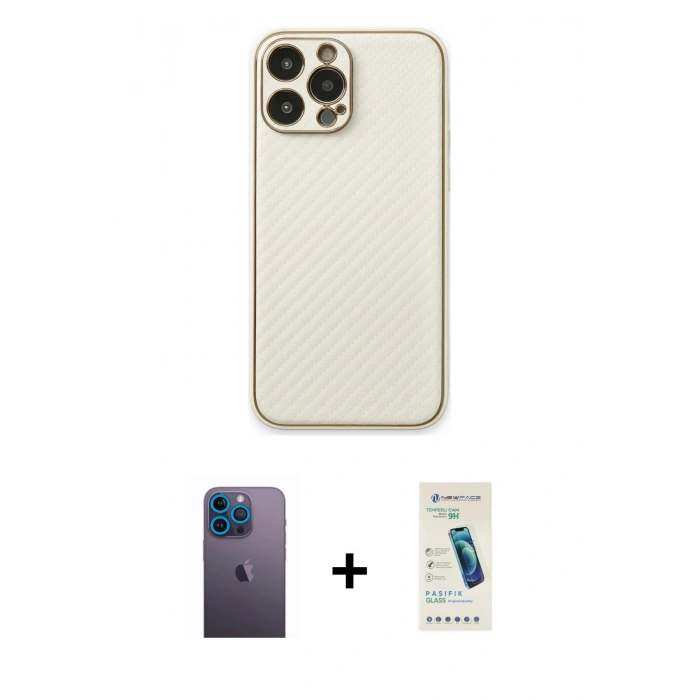 MARSİLYAN™- iPhone 13 Pro Max Kılıf Ahenk Işık - Şeffaf Pasifik Cam Ekran Koruyucu + Neon Fosforlu Kamera Lens - MI