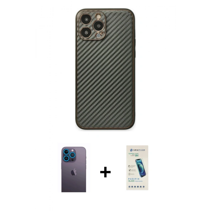 MARSİLYAN™- iPhone 13 Pro Max Kılıf Ahenk Işık - Şeffaf Pasifik Cam Ekran Koruyucu + Neon Fosforlu Kamera Lens - MI