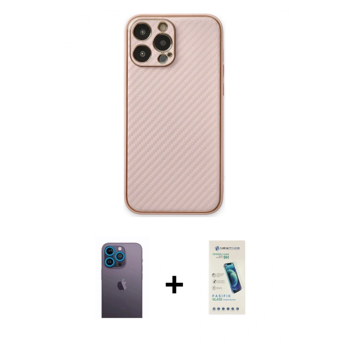 MARSİLYAN™- iPhone 13 Pro Max Kılıf Ahenk Işık - Şeffaf Pasifik Cam Ekran Koruyucu + Neon Fosforlu Kamera Lens - MI