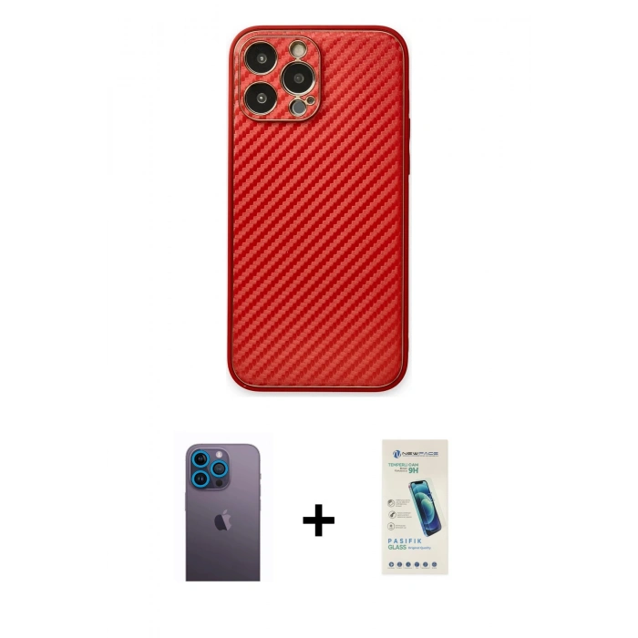 MARSİLYAN™- iPhone 13 Pro Max Kılıf Ahenk Işık - Şeffaf Pasifik Cam Ekran Koruyucu + Neon Fosforlu Kamera Lens - MI